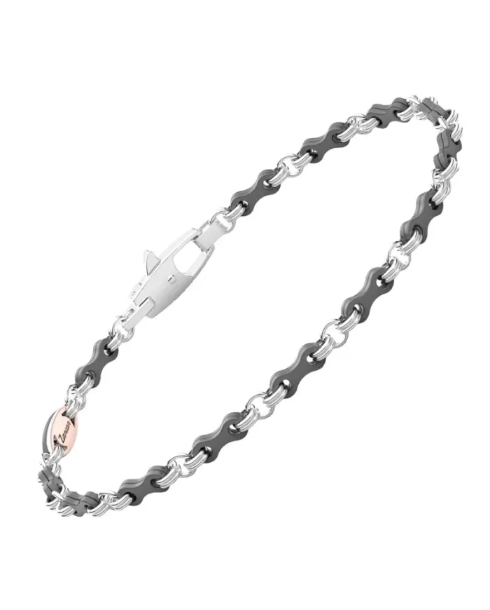 Zancan Eternity Titanium Men's Bracelet in Titanium and Yellow Gold with Chain Link