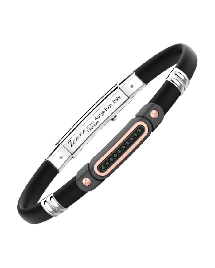 Bracciale da Uomo Zancan Eternity Titanium in Titanio, Oro Rosa, Argento e Silicone con Diamanti Neri