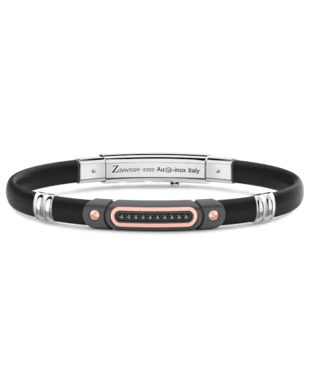 Bracciale da Uomo Zancan Eternity Titanium in Titanio, Oro Rosa, Argento e Silicone con Diamanti Neri