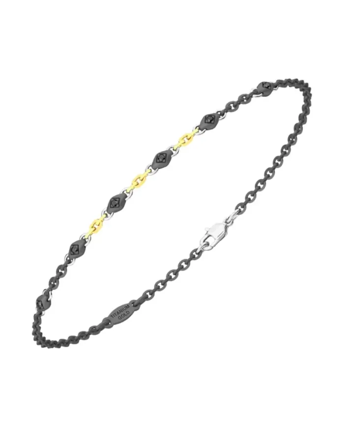 Bracciale da Uomo Zancan Eternity Titanium in Titanio e Oro Giallo con Diamanti Neri