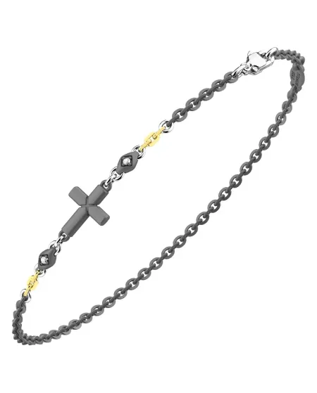 Bracciale da Uomo Zancan Eternity Titanium in Titanio e Oro Giallo con Croce e Diamanti Bianchi