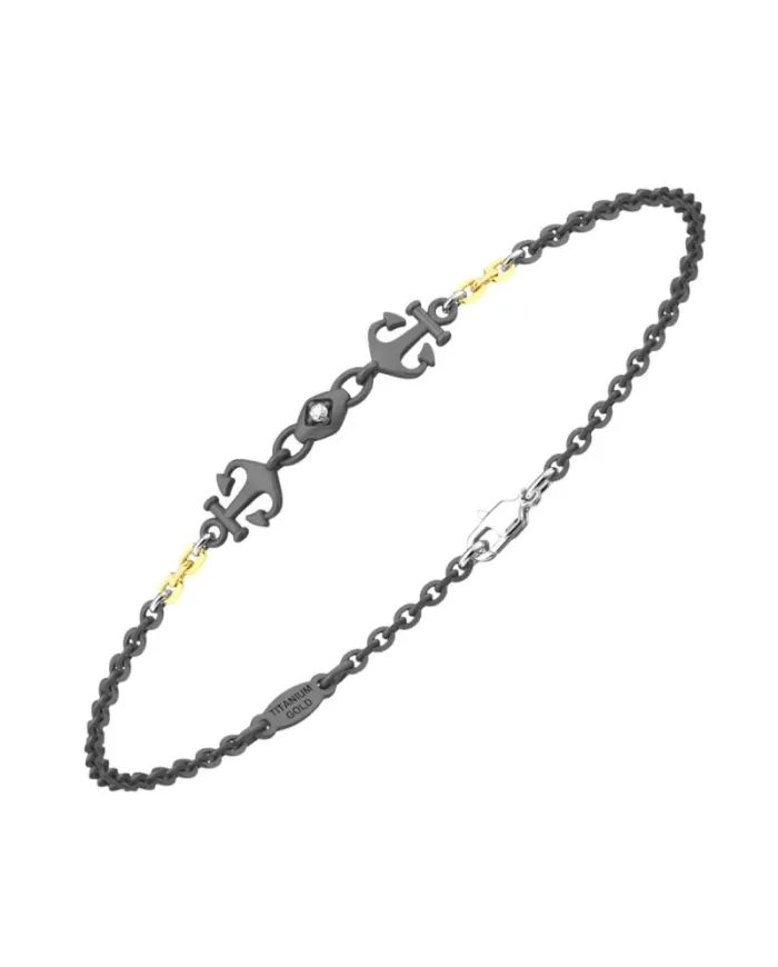 Bracciale da Uomo Zancan Eternity Titanium in Titanio e Oro Giallo con Ancore e Diamante Bianco