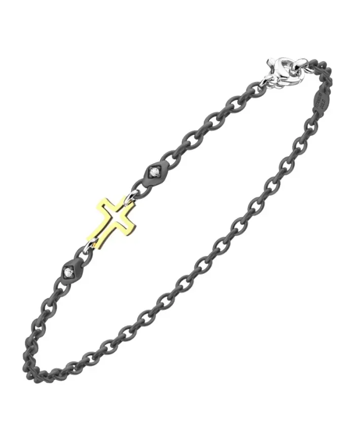 Bracciale da Uomo Zancan Eternity Titanium in Titanio con Croce in Oro Giallo e Diamanti Bianchi