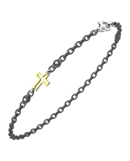 Zancan Eternity Titanium Men's Bracelet with Yellow Gold Cross and White Diamonds