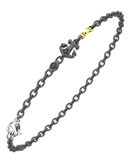 Zancan Eternity Titanium Men's Bracelet in Titanium and Yellow Gold with Anchor and Black Diamonds
