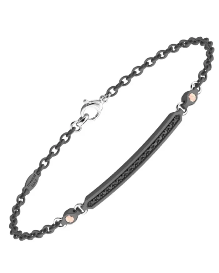 Bracciale da Uomo Zancan Eternity Titanium in Titanio con Diamanti Neri e Viti in Oro Rosa