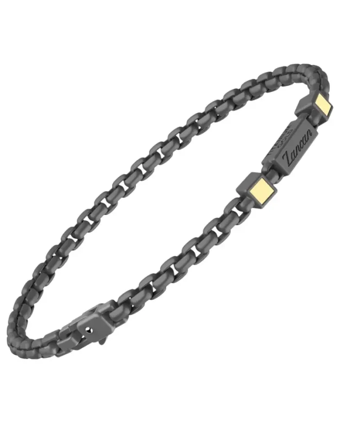 Zancan Eternity Titanium Men's Bracelet in Titanium and Yellow Gold with Square Links