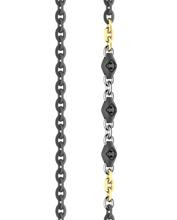 Collana da Uomo Zancan Eternity Titanium in Titanio e Oro Giallo con Diamanti Neri 50 cm