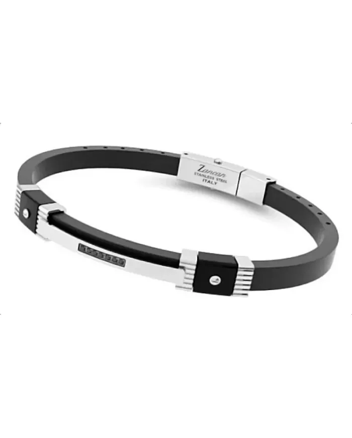 Bracelet pour homme Zancan Hi-Tekh 2.0 en acier bicolore et silicone avec spinelles noirs