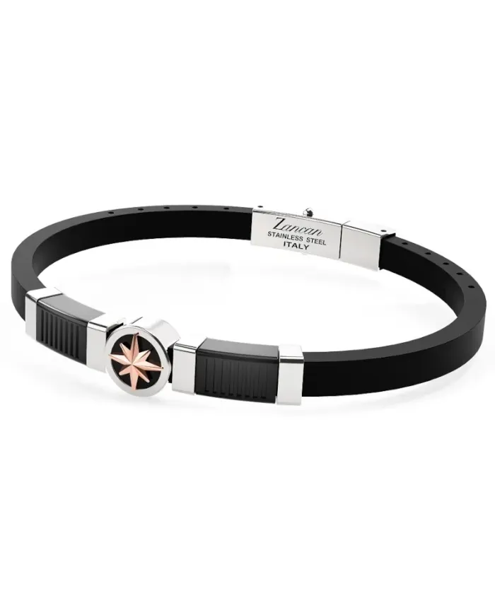 Bracelet Zancan Hi-Tekh 2.0 pour homme, en acier et silicone noir, avec rose des vents