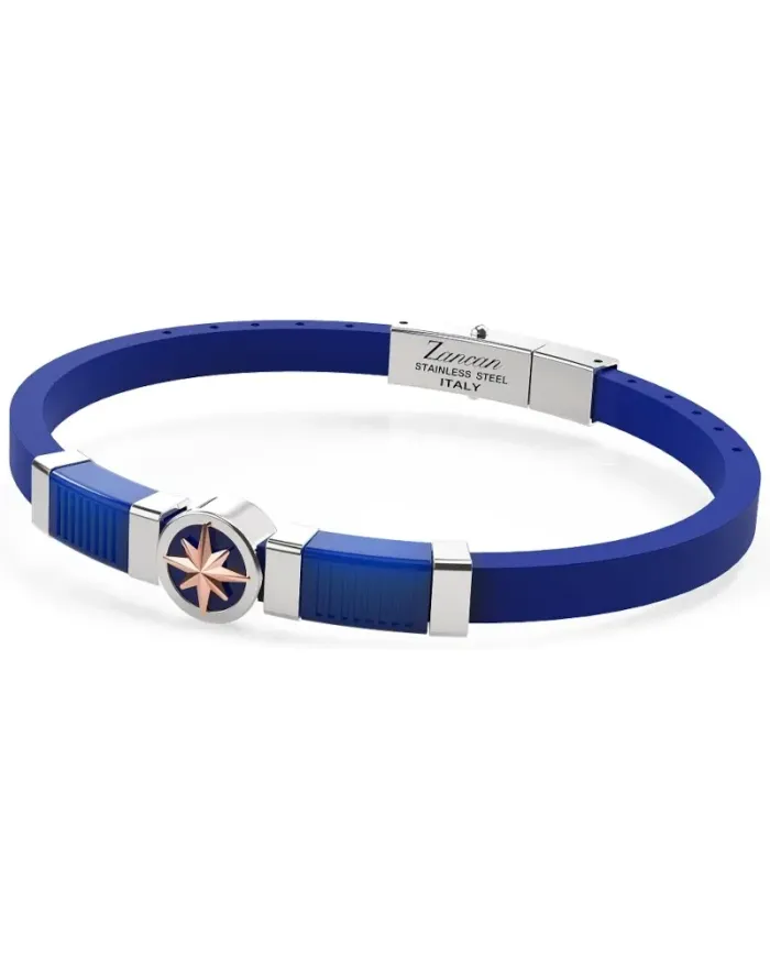 Bracciale da Uomo Zancan Hi-Tekh 2.0 in Acciaio e Silicone Blu con Rosa dei Venti
