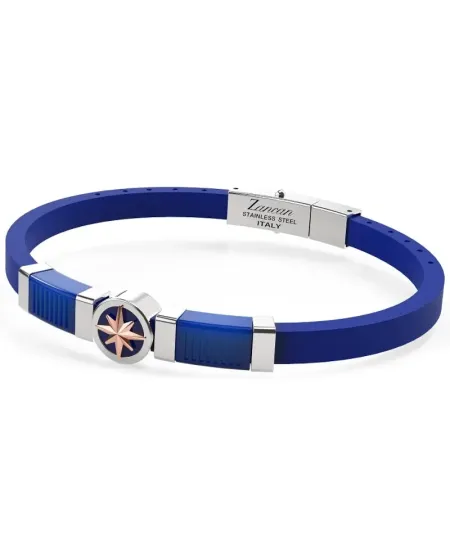 Bracelet pour homme Zancan Hi-Tekh 2.0 en acier et silicone bleu avec rose des vents