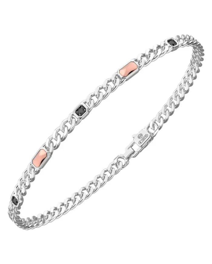 Bracelet pour homme Zancan Insigna en argent 925 et or rose avec diamants noirs
