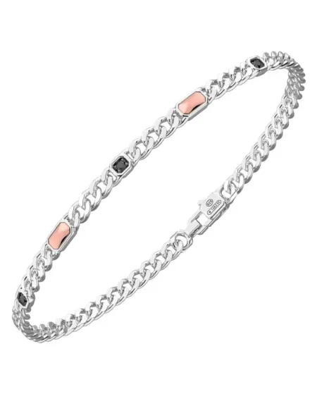 Bracciale da Uomo Zancan Insigna 925 in Argento e Oro Rosa e Diamanti Neri