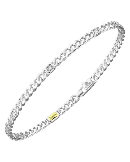 Bracciale da Uomo Zancan Insigna 925 in Argento con Maglia Groumette e Diamanti Bianchi