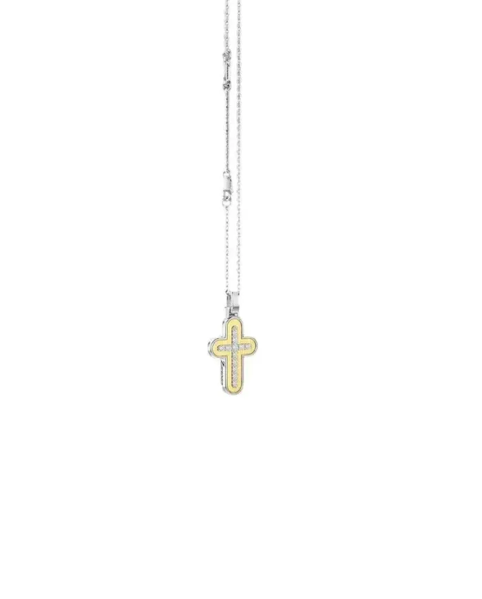 Collana da Uomo Zancan Insignia 925 in Argento e Oro Giallo con Croce con Diamanti Bianchi