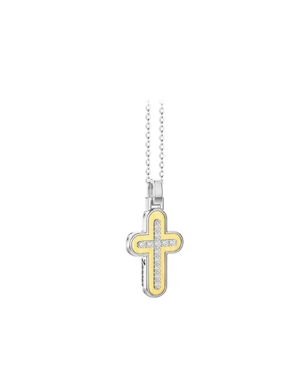 Collana da Uomo Zancan Insignia 925 in Argento e Oro Giallo con Croce con Diamanti Bianchi