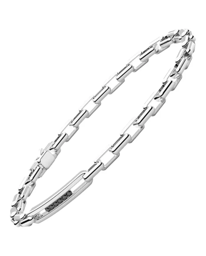 Bracciale da Uomo Zancan Insigna 925 in Argento con Maglie Rettangolari e Spinelli Neri
