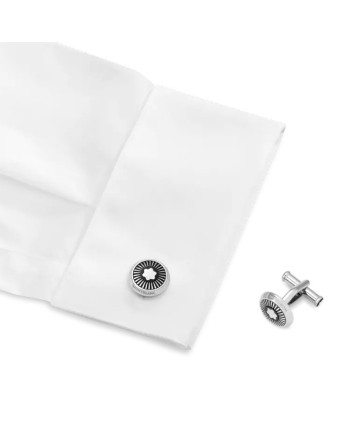 Montblanc Star cufflinks in steel with sunray pattern and mother-of-pearl emblem