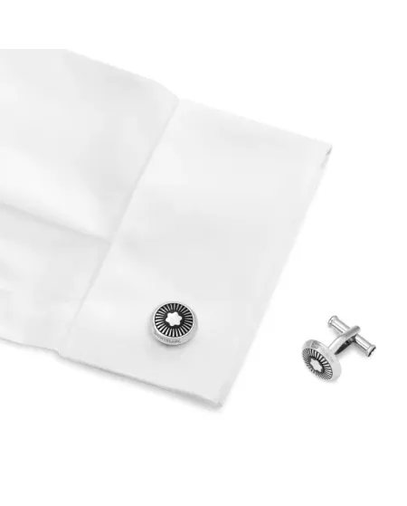 Boutons de manchette Montblanc Star en acier à motif soleil et emblème en nacre