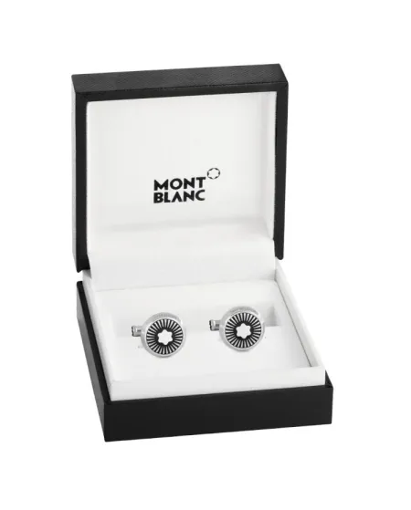 Boutons de manchette Montblanc Star en acier à motif soleil et emblème en nacre