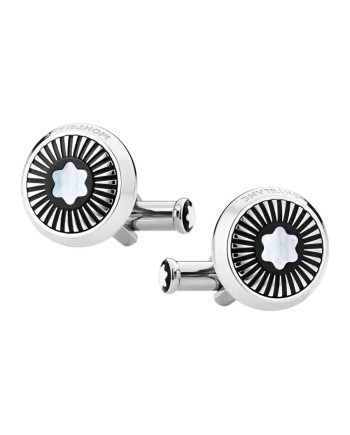 Boutons de manchette Montblanc Star en acier à motif soleil et emblème en nacre
