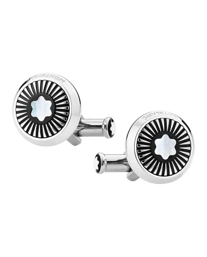 Montblanc Star cufflinks in steel with sunray pattern and mother-of-pearl emblem