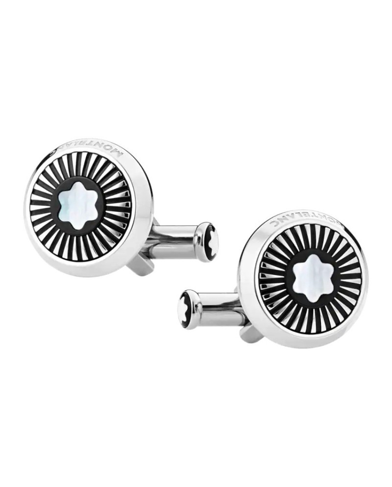 Montblanc Star cufflinks in steel with sunray pattern and mother-of-pearl emblem