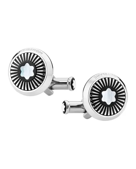 Boutons de manchette Montblanc Star en acier à motif soleil et emblème en nacre
