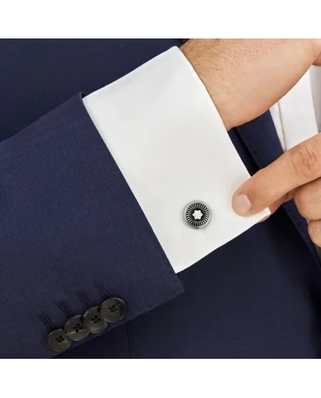 Gemelli Montblanc Star in acciaio con motivo a raggi ed emblema in madreperla