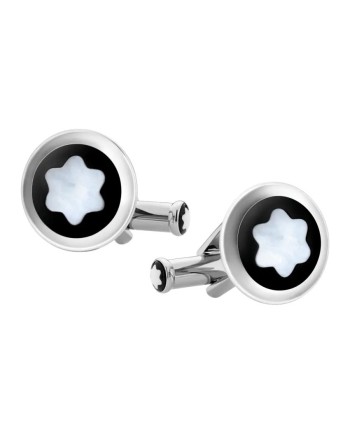 Gemelli Montblanc Star in acciaio con inserto PVD nero ed emblema in madreperla
