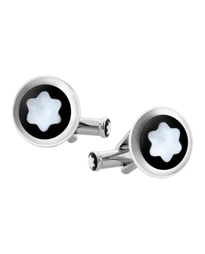 Gemelli Montblanc Star in acciaio con inserto PVD nero ed emblema in madreperla