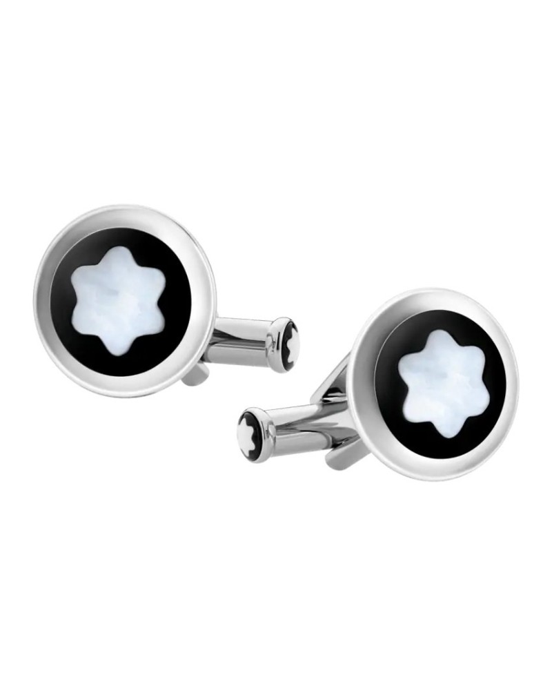 Gemelli Montblanc Star in acciaio con inserto PVD nero ed emblema in madreperla