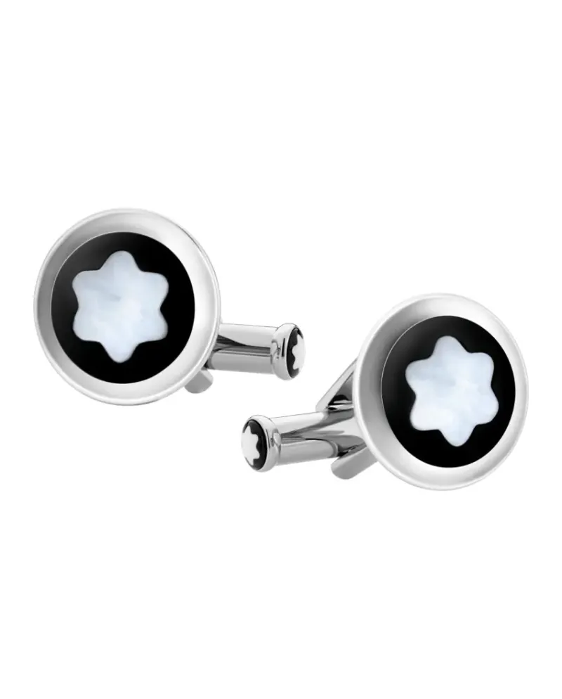 Montblanc Star cufflinks in steel with black PVD inlay and mother-of-pearl emblem