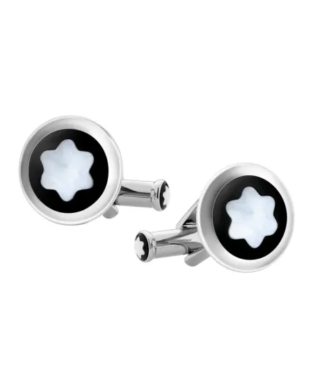 Montblanc Star cufflinks in steel with black PVD inlay and mother-of-pearl emblem