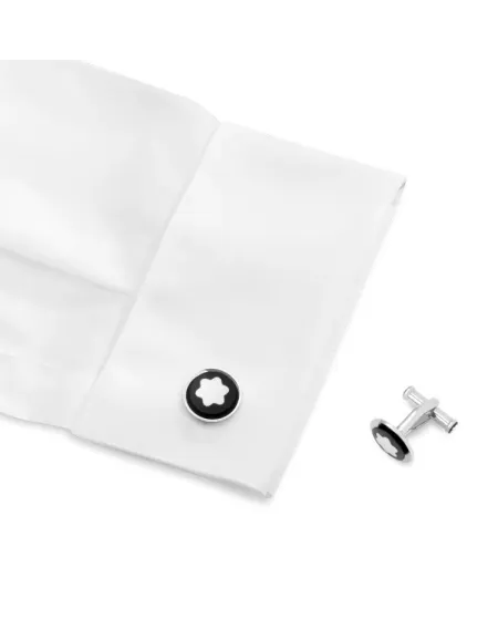 Montblanc Star cufflinks in steel with black PVD inlay and mother-of-pearl emblem