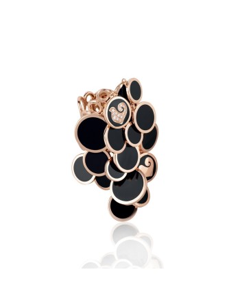 Anello Chantecler Paillettes a cascata in oro rosa, diamanti e smalto nero