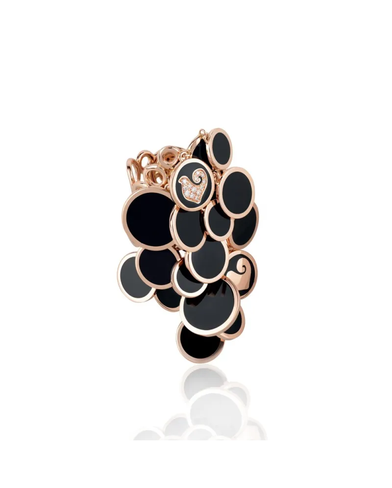 Anello Chantecler Paillettes a cascata in oro rosa, diamanti e smalto nero