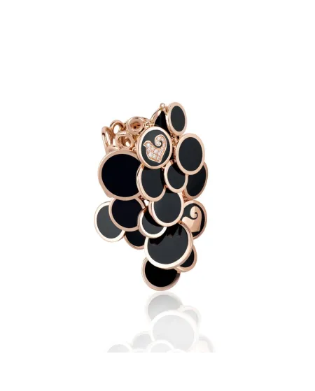 Anello Chantecler Paillettes a cascata in oro rosa, diamanti e smalto nero