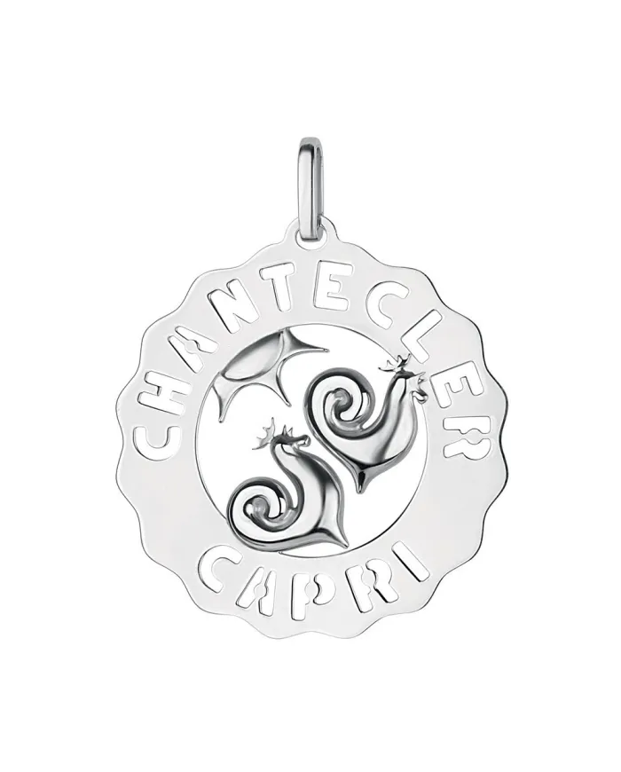 Chantecler Capri pendant with roosters and sun in silver