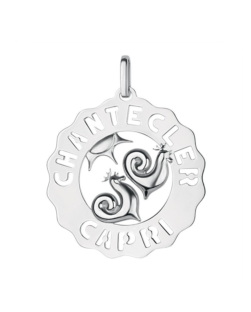 Chantecler Capri pendant with roosters and sun in silver