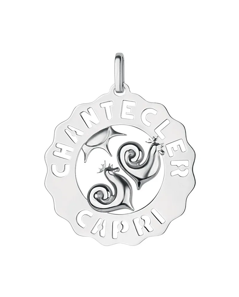 Chantecler Capri pendant with roosters and sun in silver