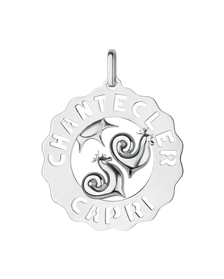 Chantecler Capri pendant with roosters and sun in silver