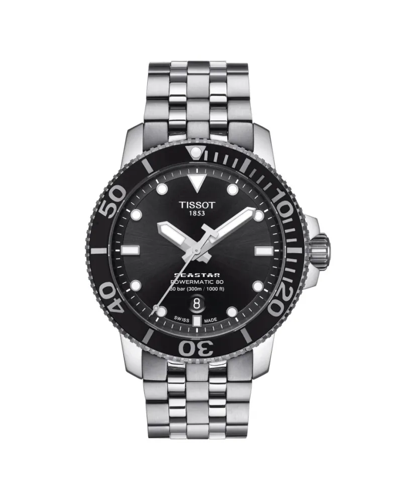 Orologio Tissot Seastar 1000 Powermatic 80 con Quadrante Nero e Bracciale  in Acciaio | Gioielleria Casella | Orologi automatici