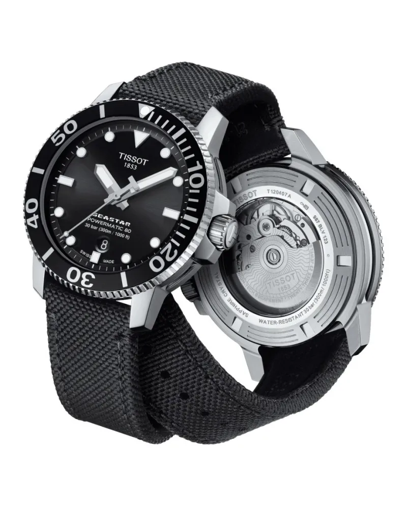 Orologio Tissot Seastar 1000 Powermatic 80 con Quadrante Nero e Cinturino  in Tessuto Nero | Gioielleria Casella | Orologi automatici