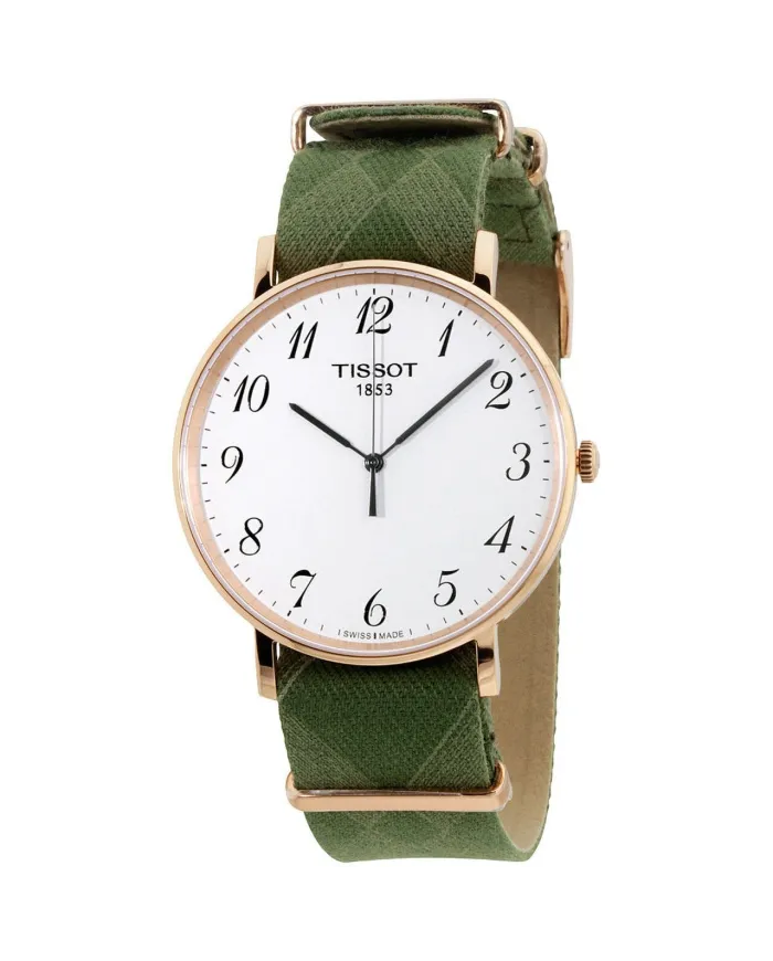 Montre Tissot Everytime Big Gent avec cadran blanc et bracelet en tissu vert