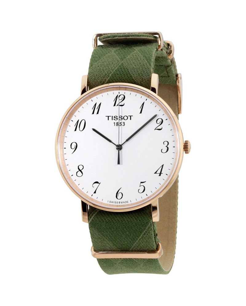 Montre Tissot Everytime Big Gent avec cadran blanc et bracelet en tissu vert