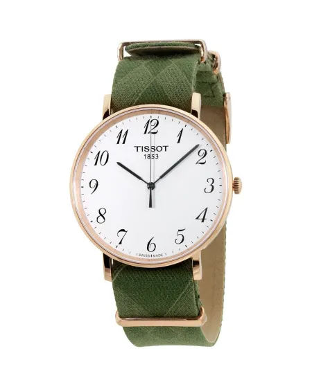 Tissot Everytime Big Gent Watch with White Dial and Green Fabric Strap
