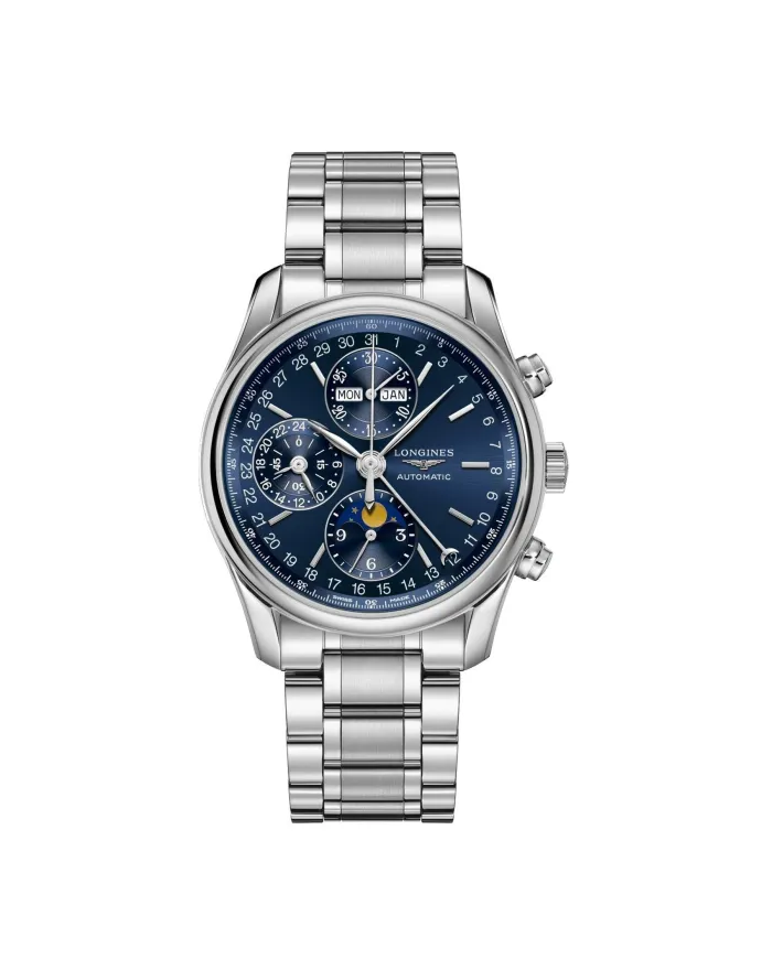 Longines The Master Collection Chronograph Watch with Blue Dial and Steel Bracelet