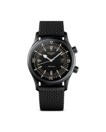 The Longines Legend Diver Watch Black PVD with Rubber Strap
